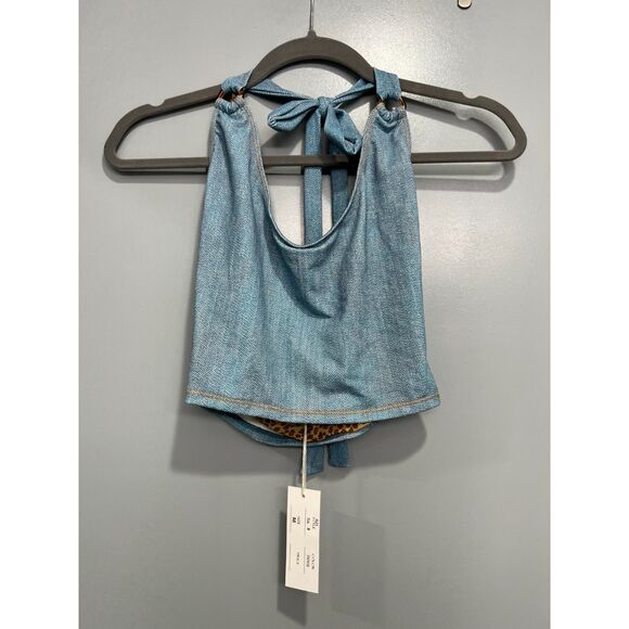 Indah Denim Print Tia Tie Halter Top - M - Picture 1 of 3